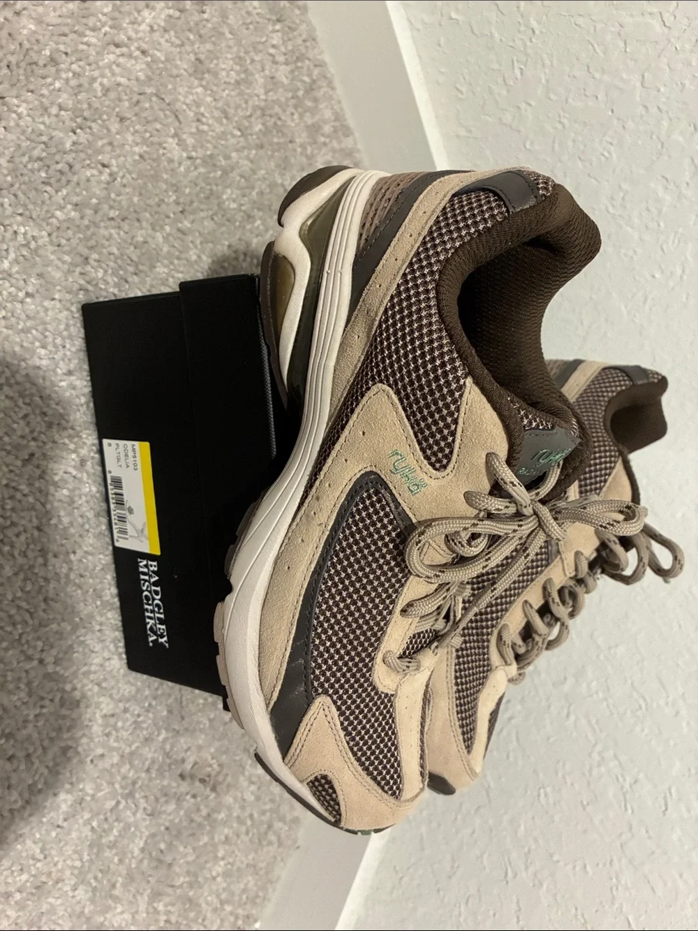 Ryka Brown and Tan Suede Mesh Athletic Walking Shoes